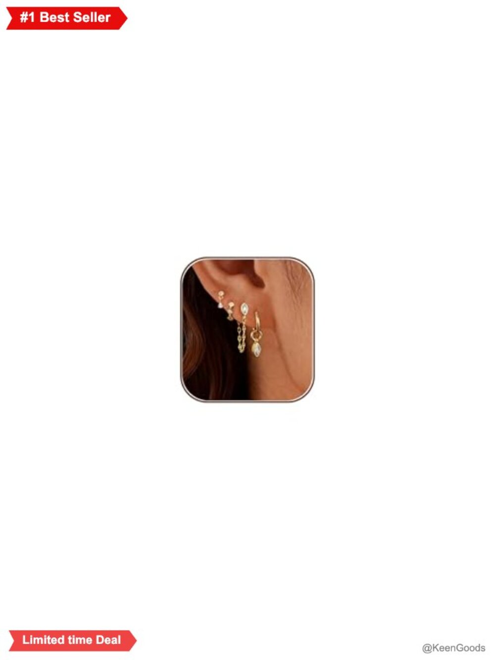 14K Gold Plated Dainty Earring Stack Set Hypoallergenic Huggie Hoop Drop Chain